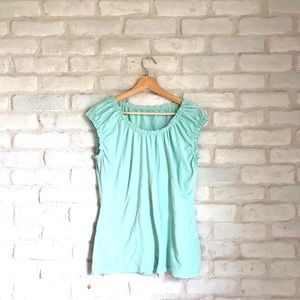LOFT Sea Green Ruffled Fitted Tee L